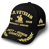 Embroidered Veterans Caps - Custom Military Hat, Embroidered Patch Design, Adjustable Baseball Cap, Veteran Day Gifts