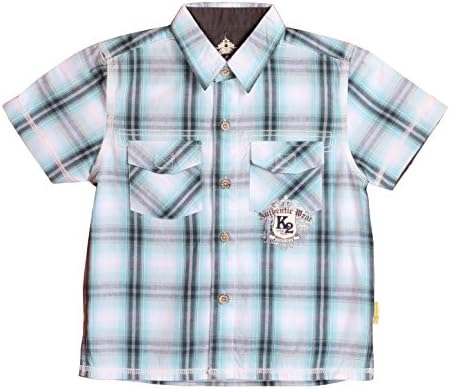 LBS Children Juvenile Colorful-grid Style Cotton Short Sleeve Dress Shirts (12, Turquoise green)