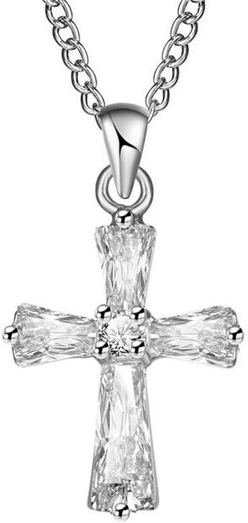 YouCY Crystal Cross Pendant Necklace Cubic Zirconia Long Necklace Jewelry Christmas Gift For Women Girls,Silver