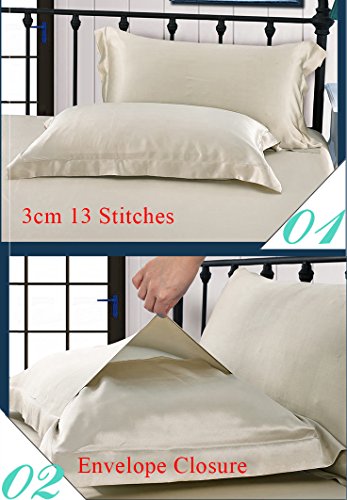 THXSILK 100% 19mm Mulberry Silk Pillowcase Pillow Sham for Hair and Skin (White, Queen)