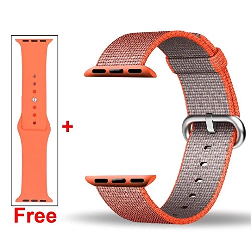 INTENY Woven Nylon Strap Buckle Replacement Wrist Bracelet with Silicone Band for Apple Watch Band Series 1 Series 2 38mm-Space Orange&Anthracite