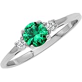 Silvershake Petite Design Round Shape Gemstone Birthstone White Gold Plated or Yellow Gold Plated 925 Sterling Silver Solitaire Promise or Engagement Ring Jewelry for Women