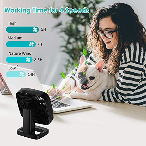 AQSURE Desk Fan Small Table Fan 4 Wind Speed Adjustable & 3 Timing Mode Quiet Operation Portable Fan USB Charging Adjustable Head 90°Rotatable Mini Personal Fan for Home Office Bedroom Camping