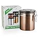 Airtight Coffee Container Storage Canister,Stainless Steel Coffee Beans Ground for Fresher Container Built-in One Way Valve(16oz, Brown)