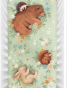 Rookie Humans 100% Cotton Sateen Fitted Crib Sheet: Enchanted Meadow. Floral Woodland Crib Sheet. Use as a Photo Background for Your Baby Pictures. Standard Crib Size (52 x 28 inches)