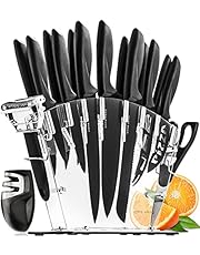 Home Hero 17 Pieces Kitchen Knives Set, 13 Stainless Steel Knives + Acrylic Stand, Scissors, Peeler and Knife Sharpener