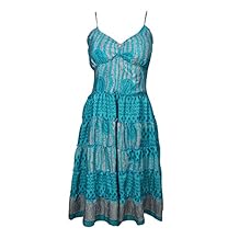 Womens Summer Sundress Recycled Silk Printed Spaghetti Strap Dresses S/M