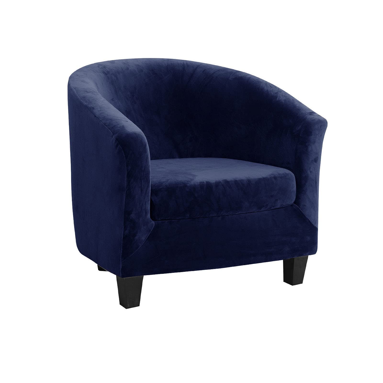 qiden 2-Pieces Tub Chair Cover, High Stretch Velvet Club Chair Slipcovers For Armchairs, Single Seater Sofa With Cushion Cover. Sofa Couch Cover For Living Room Office Reception Christmas-Navy