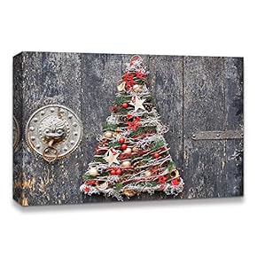 Canvas Wall Art Christmas Tree Celebration Painting Artwork for Home Prints Framed - 12x18 inches
