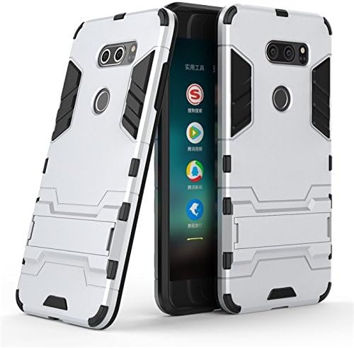 LG V30 Case,LG V30 Phone Cover,Find box [Slim] Dual Layer Hybrid Rugged Hard PC and TPU Soft Silicone Full Body Protective Case Shell kickstand Case Cover For LG V30 6.2" (Silver)