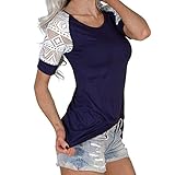 FUNOC Women's Lace Stitching Short Sleeve Blouse Top