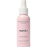 MONKS Whole Body Natural Deodorant Spray - For Women and Men, Aluminum-Free, Baking Soda Free, Probiotics, Organic AHA’s, Pure Essential Oils (Atlas Rose)