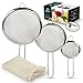 Fine Mesh Stainless Steel Strainer Set: 3 Food Strainers with Handles for Kitchen, Tea, Rice, Juice, and Other Uses plus Cheesecloth Bag