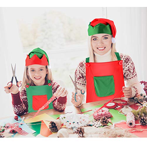 Sunshane 4 Pieces Christmas Elf Kits Include Elf Aprons and Elf Hats for Christmas Party Costume Supplies (Red and Green) - Thumbnail 6
