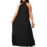 Choichic Plus Size Maxi Dresses for Women Sleeveless Halter Neck Chiffon Pleated Loose Flowy Long Summer Beach Dresses