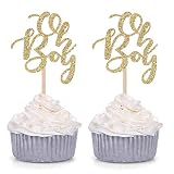Giuffi Set of 24 Golden Oh Boy Cupcake Toppers Party Decors Baby Shower Decors
