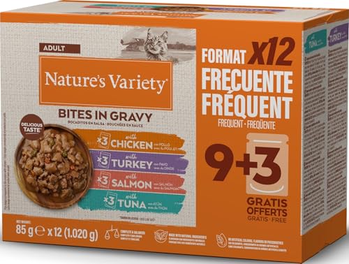 Natures Variety Bites in Gravy Wet Food for Cats: Multiflavour Pack 12 x 85g