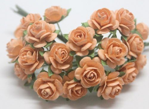 100 Pcs. Light Orange Color Mulberry Paper Roses Flower Handmade Size 1.5 Cm. (15 Mm.) Scrapbooking , Wedding