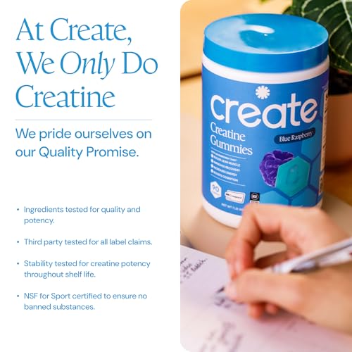 Create Gomitas de Monohidrato de Creatina para Hombres y Mujeres. Mejora la Concentración, La Fuerza y la Resistencia. Fórmula Antiderretimiento. Veganas, Sin Gluten, Sin Omg. 1,5 G de Creatina.