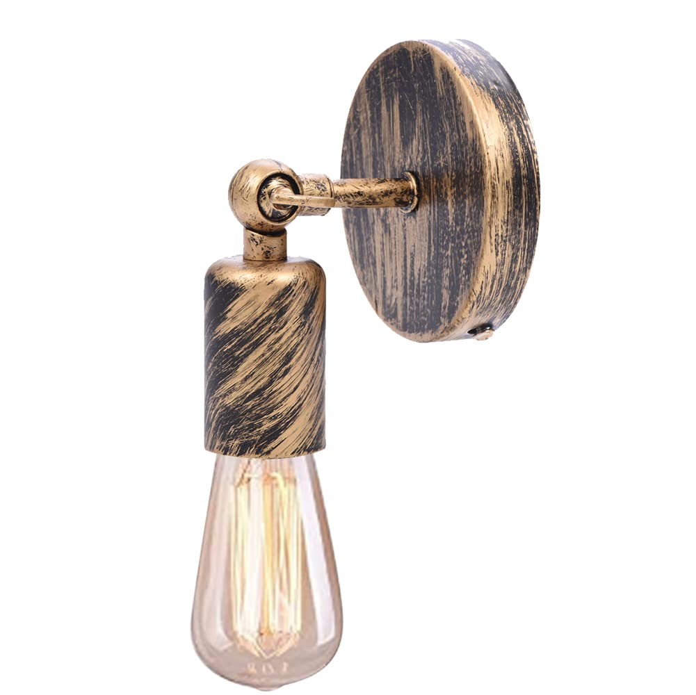 Wall Sconce Holder, E27 Light Socket Retro Wall Industrial Vintage Simplicity Sconce Cafe Club Bar Coffee Shop Corridor Lamp Holder Fixture Metal Finished(Gold)