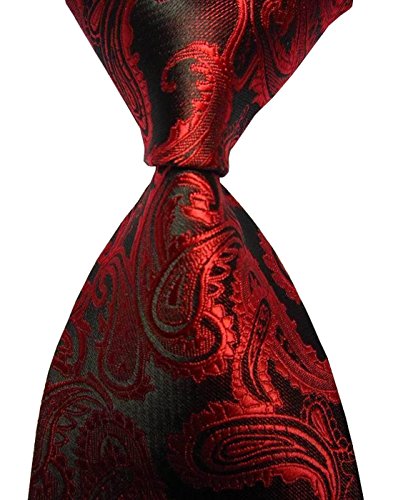 New Red Paisley Jacquard Woven Men's Tie Necktie (Red)