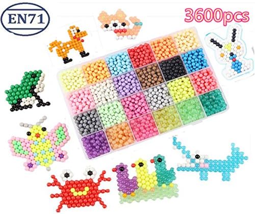 Vytung Water Fuse Beads Kit-3600 beads 24 colors(6 Jewel) 148 designs(48 full size) Mega Bead Refill Beads for Kids Beginners Activity Pack (3600 beads complete set)