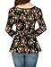 Allegra K Lady Floral Prints Scoop neck Slipover Peplum Top Navy Blue XL