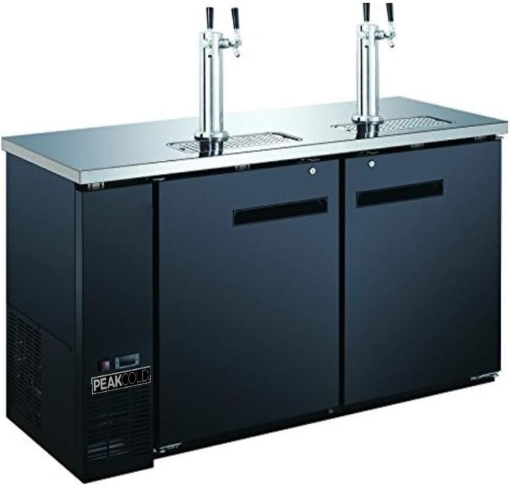 PEAK COLD 2 Door, 4 Tap Commercial Beer Dispenser - Double Tower Keg Cooler - Kegerator; 60" W
