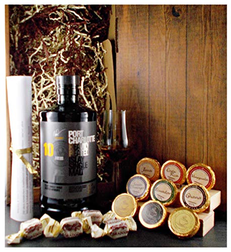 Geschenk Port Charlotte 10 Jahre Single Malt Whisky + 2 Bugatti Gläser + Edelschokoladen