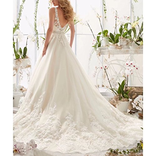 image for Fair Lady 2017 Lace V Neck Wedding Dress Beaded Bridal Dresses Appliqu