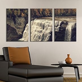 3 Panel Canvas Wall Art - Majestic Natural Landscape Triptych Canvas Series - Waterfall Stairecase - Giclee Print Gallery Wrap Modern Home Art Ready to Hang - 16"x24" x 3 Panels
