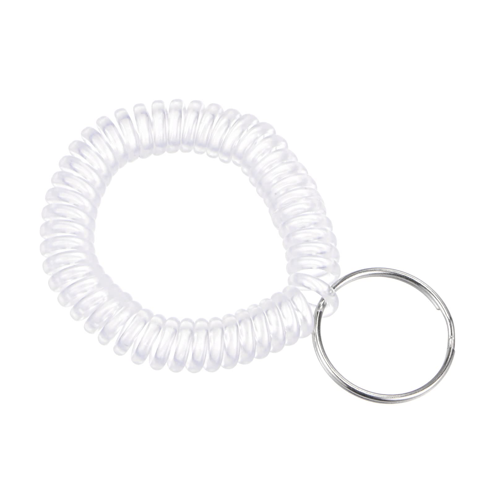 PATIKIL Spiral Keychain, 5 Pack Plastic Wrist Coil Keyring Wristband Stretchable Key Holder Lanyard for Sports Outdoor, Clear White