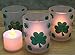 Shamrock Candle Holders - Set of 3 Frosted Votive Candle Holders with LED Candles Included - Glittery Green Shamrock Design