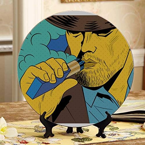 Amazon Com Qyueshang Cigarette Smoking Enjoy Plates Ceramic Modern Decorative Plate Home Wobble Plate With Display Stand Decoration Household Plates Ceramic Modern Home Kitchen