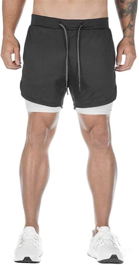 Exercise & Fitness Sports & Outdoors Mens 2 in 1 Sports Shorts,Summer Cool Boys Casual Athletic 