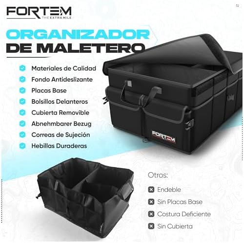 Organizador de Bagageira de Carro, Caixa Dobrável de SUV com Compartimentos, Acessórios Automóveis Mulheres Homem, Tecido Oxford 600D, Base Antiderrapante, Tiras Ajustáveis, Tampa Suave (50L)