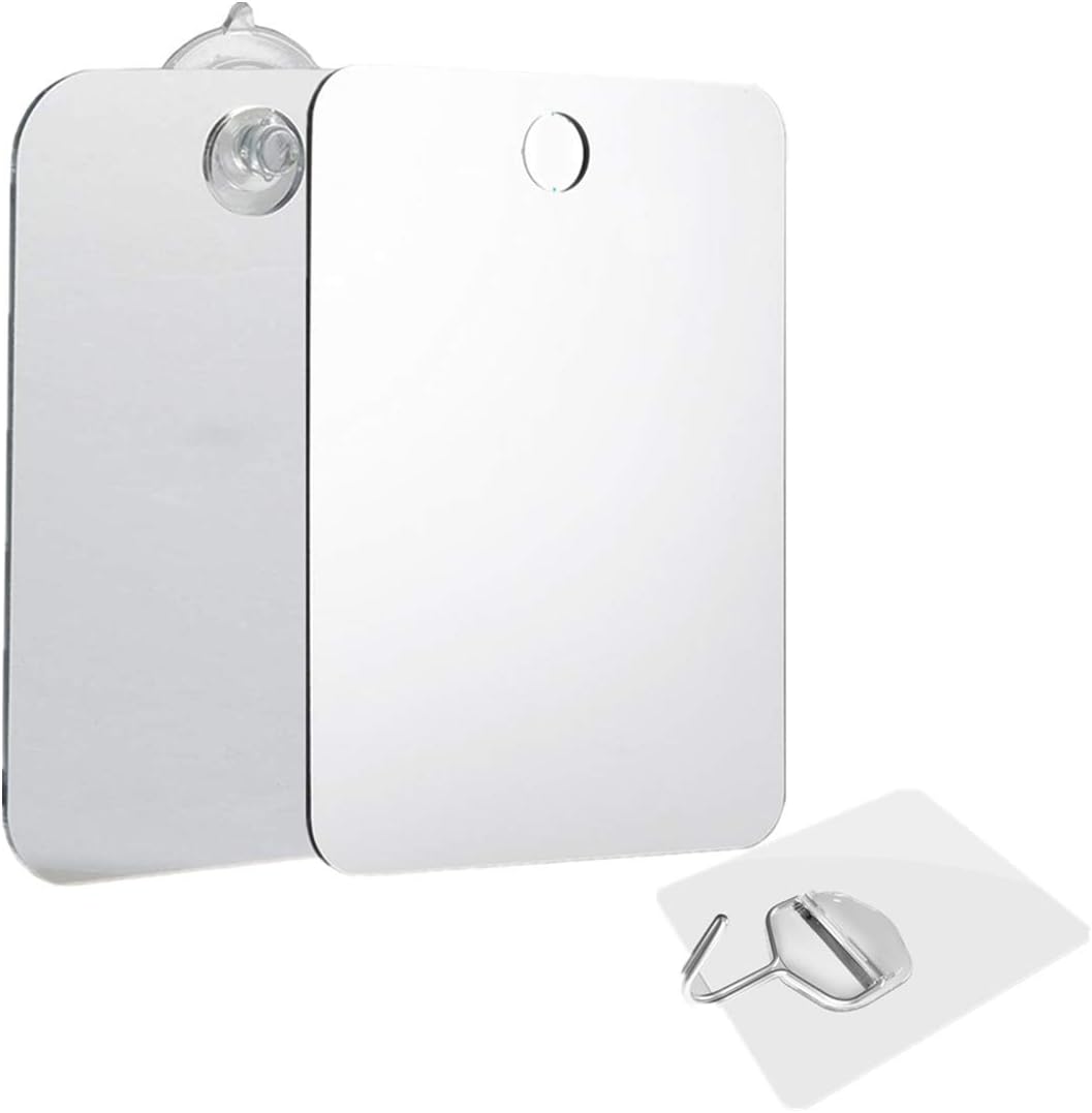 2 Pieces Fogless Shower Mirror,Anti-Fog Makeup Mirror,Shower Mirror Shave Makeup Fogless Mirror Lightweight Frameless Mirror with 2 Pieces Adhesive Hooks, 6.8 x 5.2 Inch: Kitchen & Dining