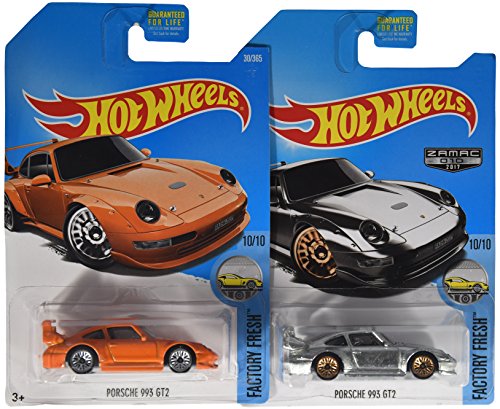 Hot Wheels 2017 Factory Fresh Porsche 993 GT2 10/10, Set of 2 Cars: Orange & Zamac