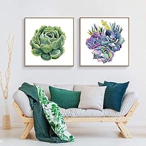Green Succulent Colorful Succulent Contrast - 2 Panel Framed Canvas