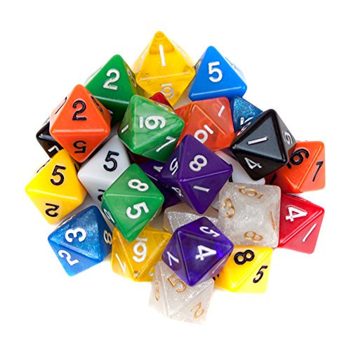 Wiz Dice Bulk Random Polyhedral Dice (D8-25 Pack) - Polyhedral Role Playing Dice in Unique Colors - DND Accessories for TTRPG Dice Games - Ideal Roleplaying Game Dice