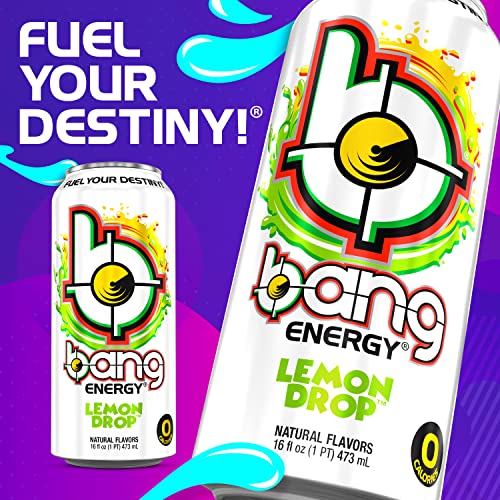 Bang Energy Lemon Drop, SugarFree Energy Drink, 16 Ounce (Pack of 12