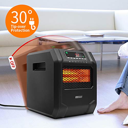 LIFE SMART 6 Quartz Elements Infrared Space Heater with LED Digital Display Screen, Fast Heating with Remote Control and Timer, Thermostat control system with Tip-Over and Overheat Protection for Home