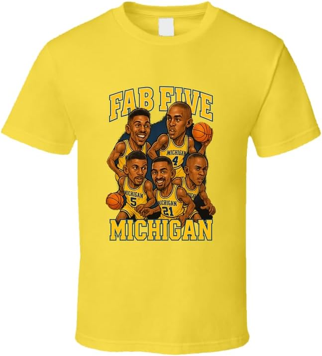 Fab Five Michigan Retro Caricature Grey T Shirt S Sport Grey