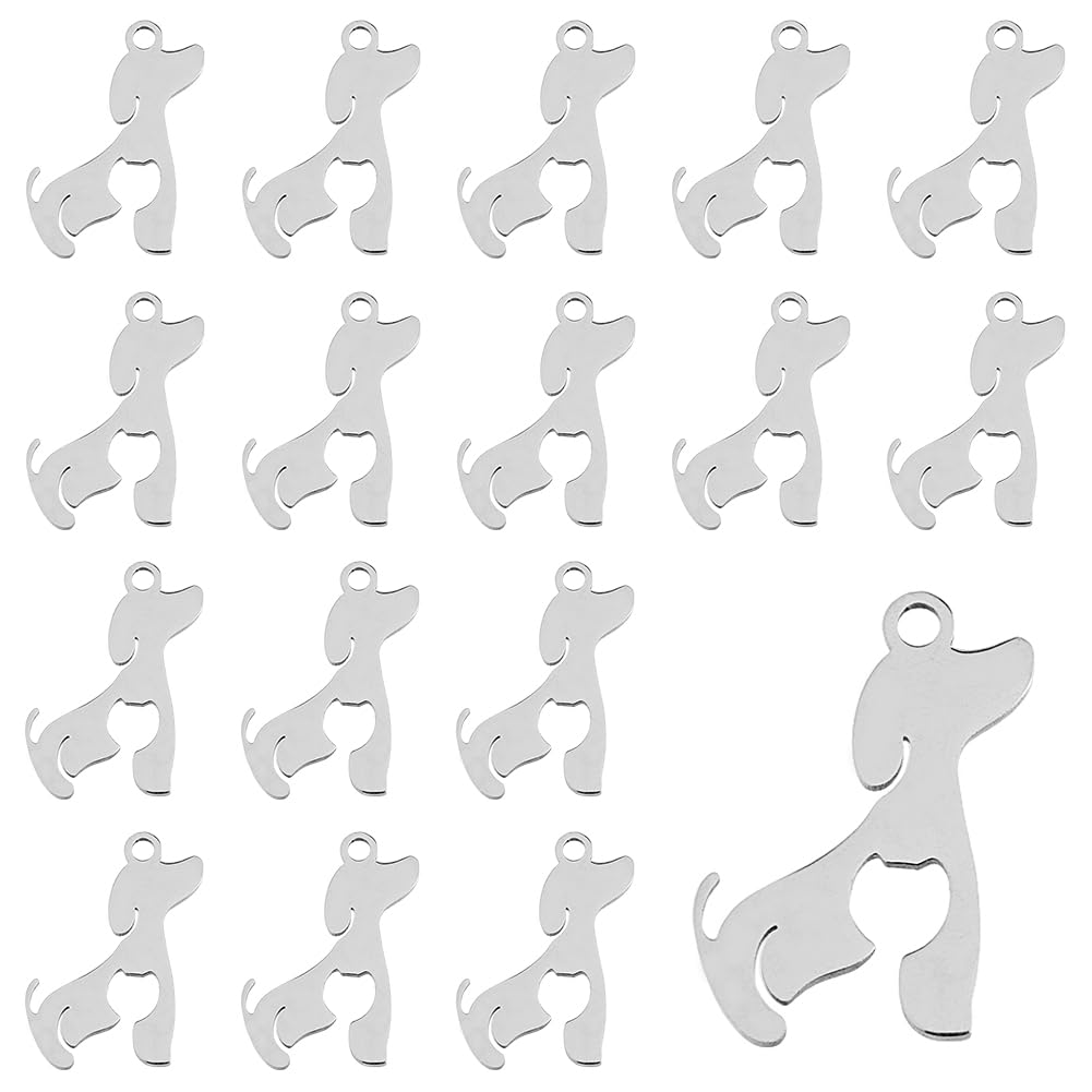 DICOSMETIC 40Pcs Small Dog Charms Dog Silhouette with Heart Charms Blank Laser Dog Pendants Cute Animal Charms Stainless Steel Pendants for Jewelry Making Crafts, Hole: 1.6mm