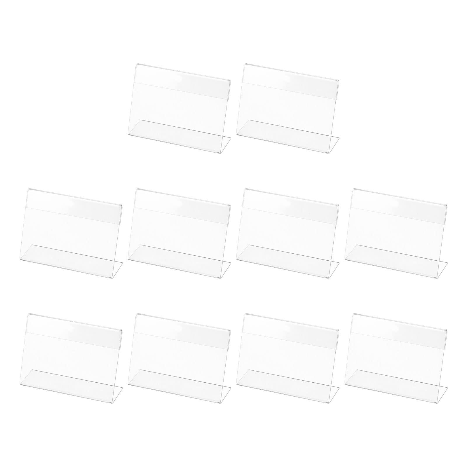 PATIKIL Mini Acrylic Sign Display Holder 4x2.8, 10 Pack Slant Back Name Card Tag Horizontal L Shape for Office, Store, Restaurant, Clear
