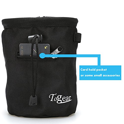 Togear Chalk Bag for Rock Climbing, Weightlifting, Bouldering & Gymnastics Workout Accessories, Quick-clip Belt with Two Aluminium Carabiner Key Chain Clip Hooks (Black-1)