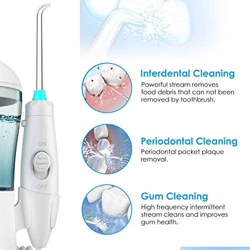 THZY Water Flosser Professional Electric Dental Countertop Oral Irrigator 600 Milliliter Capacity with 7 multifunctional Tips for Braces, Bridges, Dental Care, FC-288 White