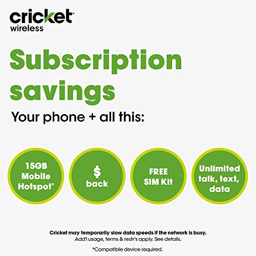 55 Monthly Subscription for Cricket Unlimited Talk/Text/Data includes 15GB Mobile Hotspot plan