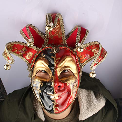 Black Red Venetian Music Jester Joker Mask Masquerade Halloween Party Bell Wall Decorative Art Collection Mask