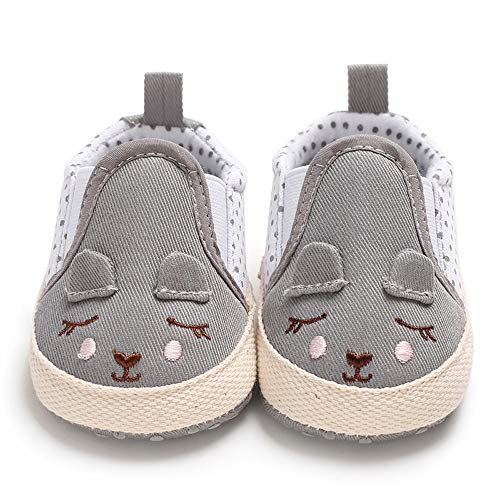 NUWFOR Infant Newborn Baby Girls Prewalker Soft Sole Cartoon Animal Single Shoes(Gray,6~12 Month)